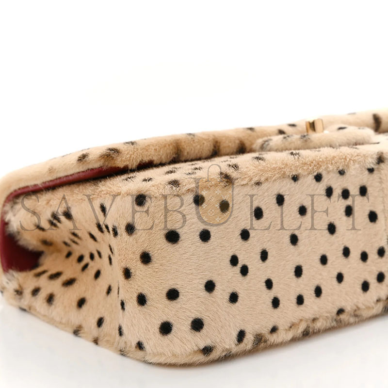 Ch**el MASTER PONY HAIR CHEETAH PRINTED CREATIVE FABRICS FLAP LIGHT BEIGE BLACK (25*15*7cm)